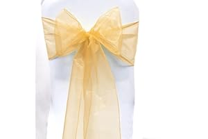 SARVAM FASHION Elegant Organza Chair Sashes Sheer Fabric Sashes for Weddings, Parties, and Special Events – (Pack of 10 Pieces, Gold)