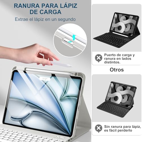 Vobafe Keyboard Case for iPad Air 11 Inch M4 M3 M2 (2026/2025/2024), Keyboard for iPad Air 5 4 Generation 2022/2020, QWERTY Spanish Ñ, Magnetic Backlight Bluetooth Keyboard, Light Grey