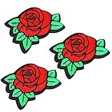 U-Sky Sew or Iron on Patches - Cute Red Flower Rose Patch for Clothing, Backpacks - Pack of 3pcs - Size:2.7x2.1inch