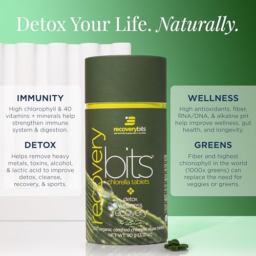 RECOVERYbits - Organic Chlorella Tablets - Plant-Based Algae Superfood - Chlorophyll - Cracked Cell Wall - Energy - Immune System - Detox - Keto - Vegan - Non-GMO - Large Bag - 1000 Tablets