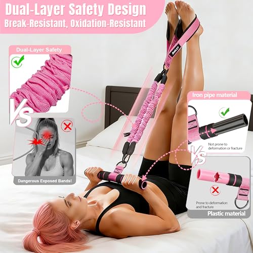 3 Tube Pedal Resistance Band with Handle, Upgraded Multifunction Adjustable Home Workout Equipment for Women, Full Body Toning Bands for Abs Core Waist Arms Legs Glutes, Sit Up Exercise Tool