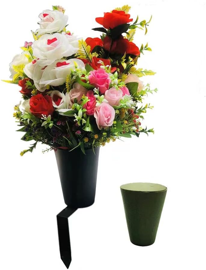Decorative Garden Stakes - New Cemetery Vase with a Stake, Cemetery Flower Vase with Floral Foam, Black(Flowers are not Included)