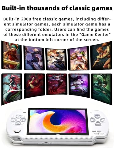 JXD Handheld Game Console 4.3 inch 8GB Built in 2000 Games for Multiple Simulators X6 Retro Video Game Console Mp3/4/Ebook TV Out Mini Hand Portable Game Player Device Holiday (White)