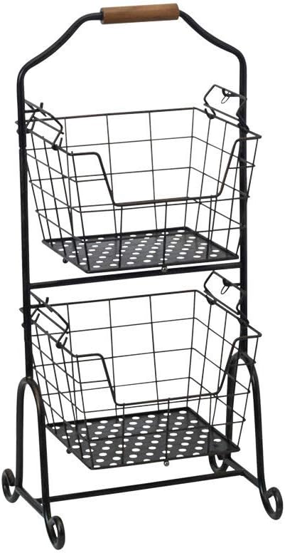 Gourmet Basics by Mikasa Ferme 4-Tier Metal Floor Standing Fruit/Home Storage Market Basket, Large, Antique Black: Kitchen & Dining