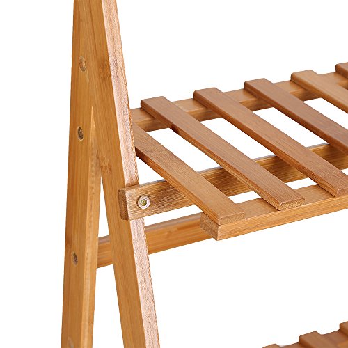 OGORI Bamboo Wood Ladder Plant Stand 3-Tier Foldable Organizer Flower Display Shelf Rack for Home Patio Lawn Garden Balcony Holder (3 tier(Large))
