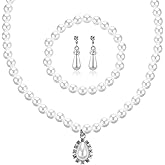 HaiFafafaing Pearl Necklace and Earrings Bracelet Set Pearl Jewelry Set Simulated Faux Pearls Necklace Sets For Women Wedding Bride Bridesmaid Costume Jewelry White