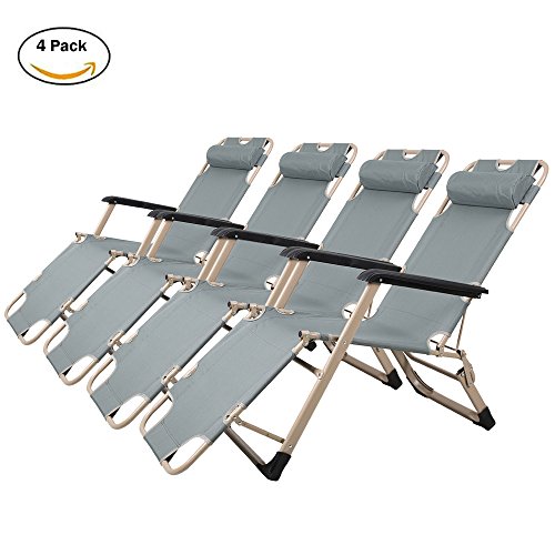 Lucky Tree 4 Pack Patio Lounge Chairs Outdoor Camping Reclining Chair Folding Flat Cot for Beach ...