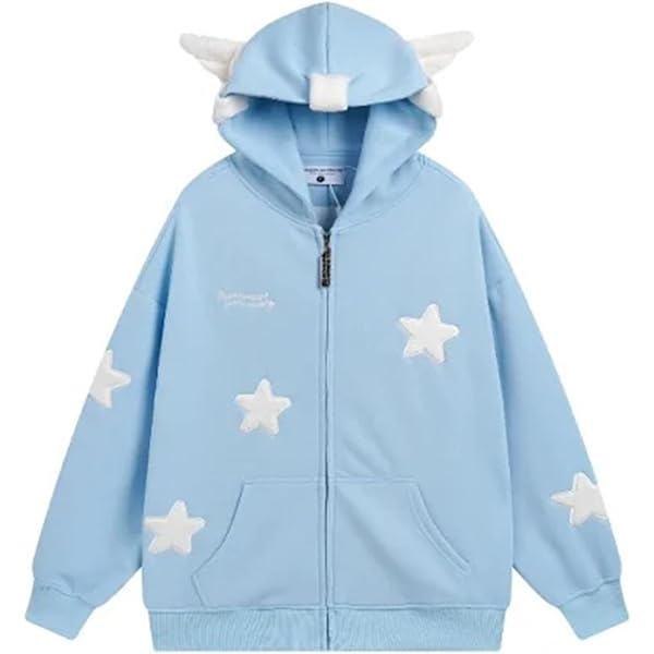 Amazon.com: CORIRESHA Women's Star Embroidery Zip Hoodie Long
