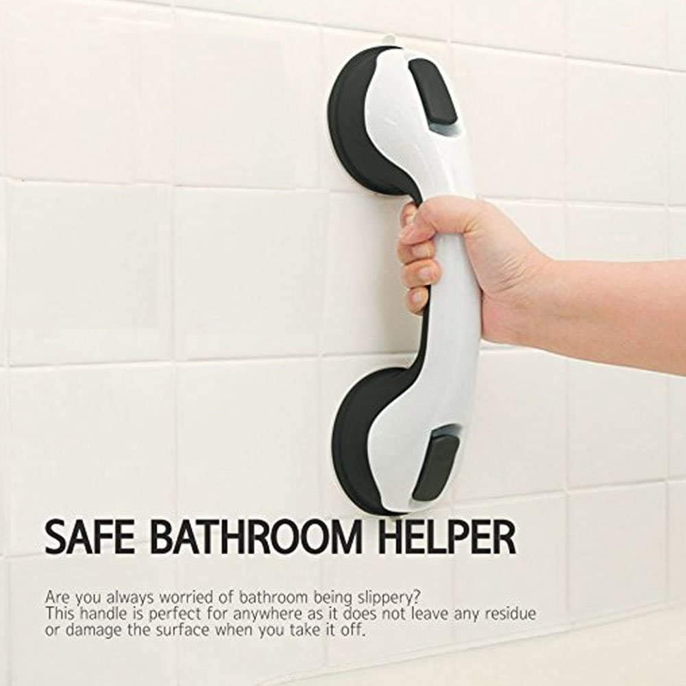 FChome 2 pcs Shower Wall Suction Cup Grab Bars with 4 pcs Self-Adhesive Hooks, Bathroom Balance Bar-12 Inch Shower Handle Bar Offers Safe Grip with Strong Hold Suction Cup for Safety Grip Grab,Black: Health & Personal Care