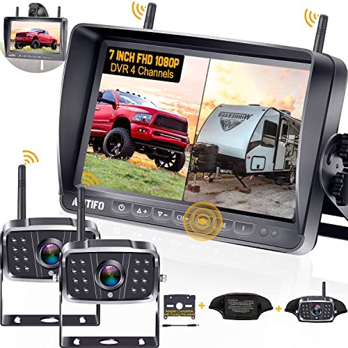 RV Backup Camera Wireless HD 1080P Bluetooth 2 Travel Trailer Rear View Cam System 7 Inch DVR