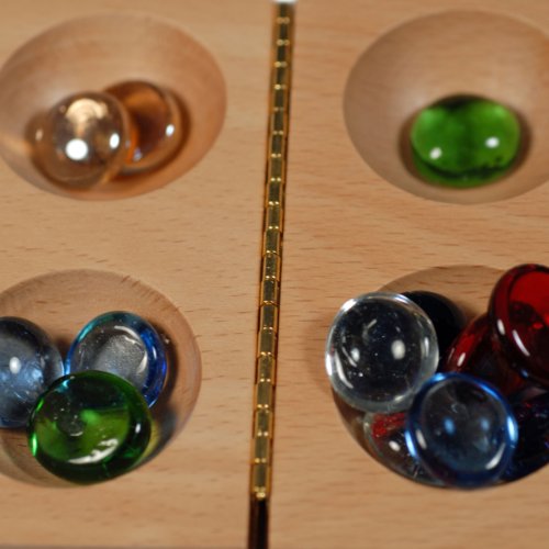 WE Games Folding Mancala - Solid Wood Board & Glass Stones 18 inches