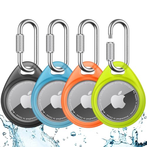 UNBREAKcable AirTag Holder for Apple - 4 Pack Air Tag Case [Professional Carabiner] [Waterproof] [Shockproof] TPU AirTag Keychain for Kids, Pets, Keys, Luggage, Backpacks