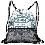 X-JUSEN Print Norfolk Nebraska Casual Drawstring Bundle Backpack, Burst Sackpack, Tote Cinch Sack, Shoulder Bag Pocket Daypack
