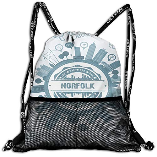 X-JUSEN Print Norfolk Nebraska Casual Drawstring Bundle Backpack, Burst Sackpack, Tote Cinch Sack, Shoulder Bag Pocket Daypack