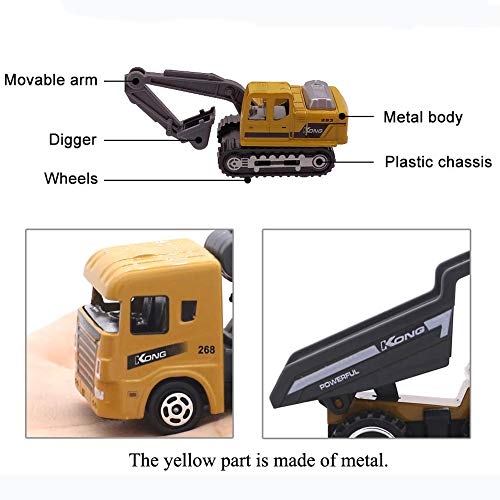 Chilly Construction Vehicles Alloy Engineering Playsets Trucks Toy Play Vehicles Set of 6 Excavator Bulldozer Dumper Forklift Cement Mixer Asphalt for Toddlers Kids Party Favors