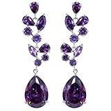 Yazilind Chandelier Leaves Silver Plated Teardrop Cubic Zirconia CZ Flawless Post Dangle Earrings