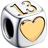 KunBead Birthday 13 16 18 21 30 40 50 60 70 80 Love Gold Heart Bead Charms Compatible with Pandora Charm Bracelet for Women
