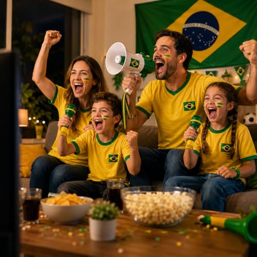 Kit Torcida Copa do Mundo com Mini Megafone + 2 Microfones | Som de Torcida Brasileira + Função Amplificador de Voz | Brinquedo para Festa, Jogos, Copa e Comemorações