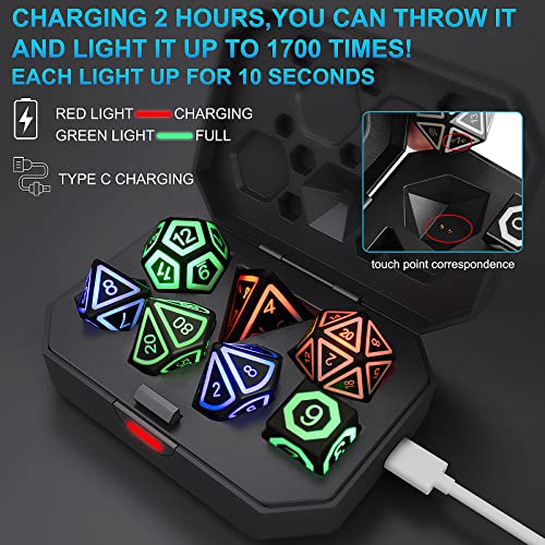 Dungeons and Dragons Dice Set Rechargeable DND Dice with Charging Box for MTG,Role Playing Table Games, RPG Polyhedral
