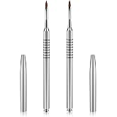 Hariendny 2 Pack 3D Nail Art Brush for Acrylic, Kolinsky Acrylic Nail Brushes Set, Nail Lining Brush Nail Salon Painting Brush Pen with Non-Slip Handle, Silver Metal Nail Art Pen (Size #2)