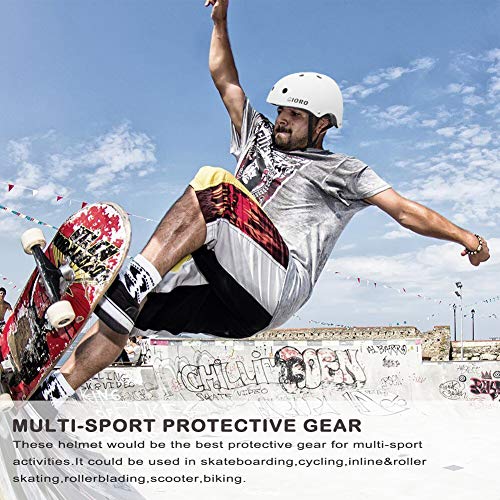GIORO Skateboard Helmet Impact Resistance Safe Helmet with Ventilation Multi Sport for BMX Bike Skate& Scooter,Dual Certified CPSC Adult &Kids Adjustable Dial Helmet-Multiple Colors&Sizes (White, L)