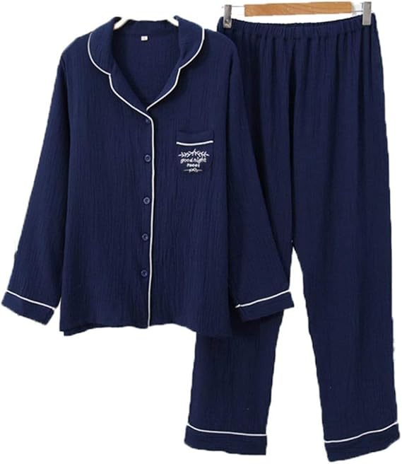 Amazon Co Jp ナイトウェア ルームウェア パジャマ レディース 綿100 薄手 シンプル 無地 刺繍 春夏秋冬 長袖 長ズボン 上下セット 前開き ラペル 肌に優しい 快適 ワイド お風呂上がり 部屋着 寝巻き 服 ファッション小物