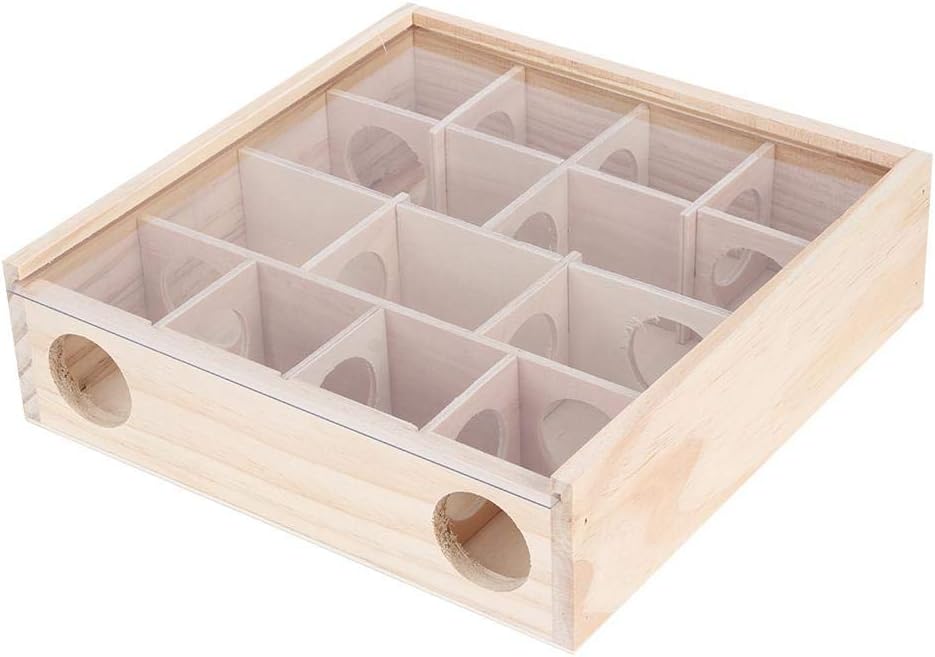 Zerodis Hamster Maze Toy, Natural Wood Rat House with Organic Glass Interactive Intelligent Small Pet Toy for Rat Mouse Mice Hamsters