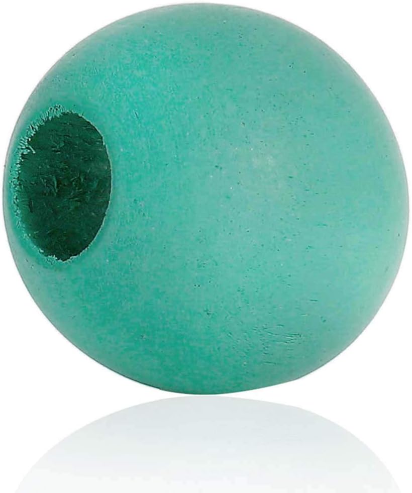 40 Painted Light Teal Green Large Hole Wood Macrame Bead 24mm Round with 9mm Large Hole