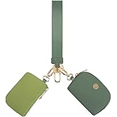 JEEBURYEE Dual Pouch Wristlet Keychain Wallets for Women with 2 Detachable Zipper Coin Purse - Small and Portable Mini Card Wallet for Women Men Gold Hardware Green+Dark Green