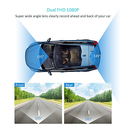 Dual Car Dash Cam,Mini 0906 Dual Channel FHD 1080P 275 Degree Wide Angle Car DVR Recorder with Super Night Vision,GPS,Motion Detection,WDR,Loop Recording camera for car