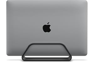 HumanCentric Vertical Laptop Stand Compatible with MacBook Pro and MacBook Air, Holder for Personal Computer Desk Stand, Aluminium, Exchangeable Inserts to Fit Different Device Models, Black