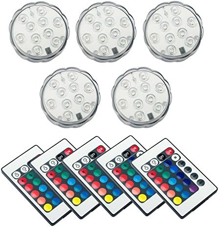 LUXONIC Waterproof RGB Submersible Lights, LED Multi-colors 24-Key Remote Control Underwater lights for Aquarium, Wedding, Fish Tank, Christmas, Party, Vase Base, Holiday Lighting Events (5 PACK)