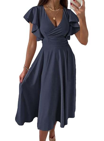 DOKOTOO COCKTAIL DRESSES FOR WOMEN WEDDING GUEST MIDI 2024 FLOWY COCKTAIL  LONG DRESSES NAVY BLUE 2XL - Korting Discount Outlet