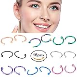Nose Hoop Rings,18G 16pcs Stainless Steel Body Jewelry Piercing Nose Ring Hoop,Nose Studs Rings. (B: 16Pcs (18G 10mm Outer Diameter))