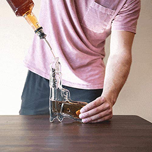 SHOTSCLUB Unique Whiskey Decanter and Glass Set - Gun Decanters for Alcohol, 8 Shot Glasses, Holster, Carry Case - Drinking Party Accessories for Men
