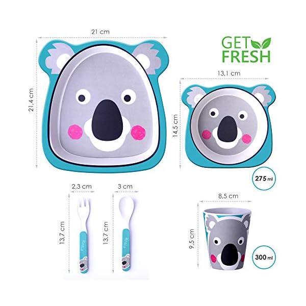 GET-FRESH-Kids-Bamboo-Dinner-Set--5-Piece-Bamboo-Childrens-Dinner-Set-with-Bamboo-Kids-Plate-Bowl-Cup-Spoon-and-Fork--Cute-Koala-Bamboo-Kids-Dinnerware-Set-with-5-Bamboo-Fibre-Baby-Tableware-Dishes GET FRESH Kids Bamboo Dinner Set – 5 Piece Bamboo Childrens Dinner Set with Bamboo Kids Plate Bowl Cup Spoon and Fork – Cute Koala Bamboo Kids Dinnerware Set with 5 Bamboo Fibre Baby Tableware Dishes