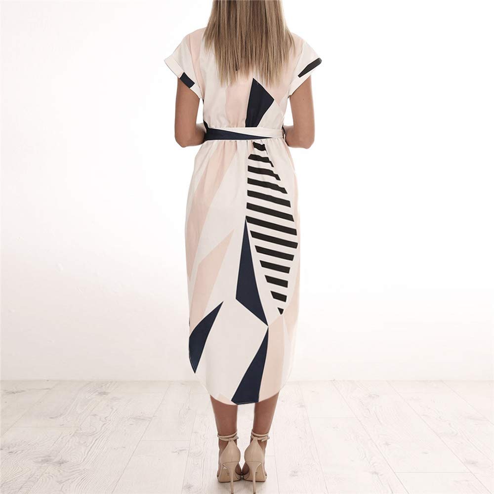 LitBud Womens Dresses Summer Casual Vintage Business Work Party Holiday Belted Shift Midi Tunic Dress for Ladies Apricot Plus Size 14 16 XXXL Easter