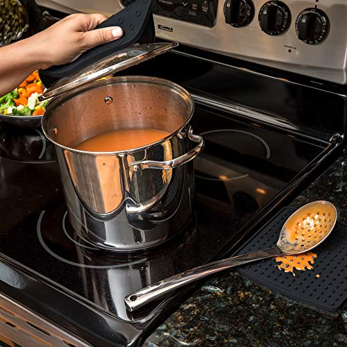 Premium Silicone Trivet & Pot Holders. Our Silicone Hot Pads also Work as Jar Opener Gripper Pad, Large Coasters & Spoon Rest. Trivets are Flexible & Heat Resistant to 442 F (7x7 in, Black, 1 Pair) - Thumbnail 2