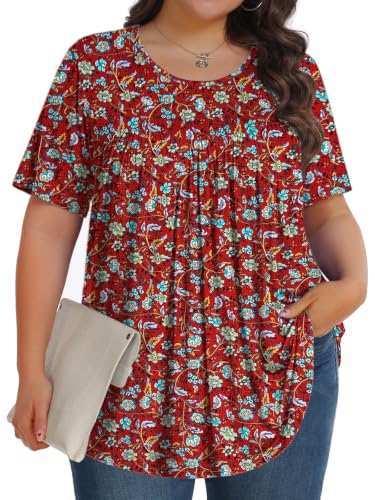 Tencede Womens Plus Size Tops Tunic Short Sleeve Crew Neck… at Amazon