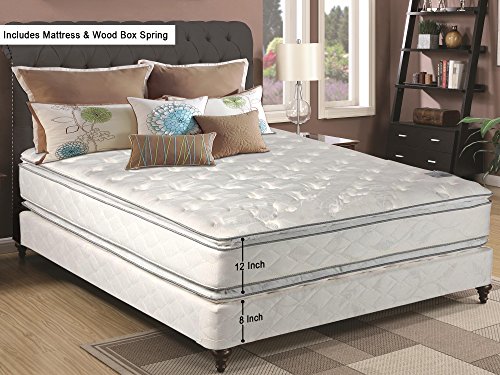 Mattress Solution, 12-Inch medium plush Double sided Pillowtop Innerspring Mattress And Wood Traditional Box Spring/Foundation Set, Good For The Back, No Assembly Required, Queen Size 79" x 59"
