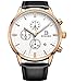 BINGER Men's Date Multifunction Chronograph Watches with Stopwatch Timer Black Leather Strap (white dial rose gold case)