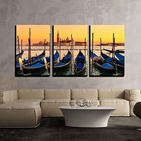 3 Piece Canvas Wall Art - Sunset in Venice - Modern Home Art Stretched and Framed Ready to Hang - 16"x24"x3 Panels