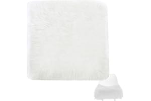 Faux Fur Seat Cover, 18x18in Square Faux Fur Chair Cushion Soft Fluffy Chair Cover Washable Vanity for Home Office Restaurant