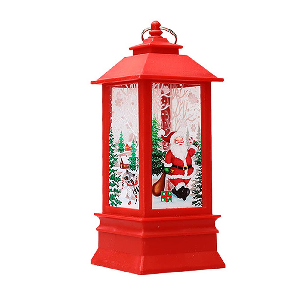 Christmas Lantern LED Lights,LED Christmas Lantern Lamp Vintage Snowman Night Lantern Desktop Xmas Wind Lantern Lamp Decorative Holiday Party Atmosphere Light Decoration (Red)