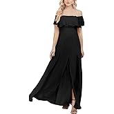 YHHOWEP Women's Formal Bridesmaid Dress Chiffon Off Shoulder Long Flowy Elegant Maxi Wedding Guest Dresses with Slit