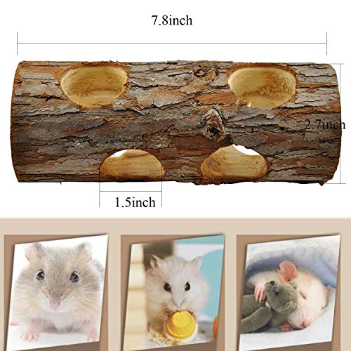 Bojafa 5 Pcs Natural Wooden Playing Chewing Toys for Small Animal Hamster Gerbil Mouse - Tunnel, Ball, Bell Roller, Dumbbell, Unicycle for Small Animals Molar Teeth Clean Toys