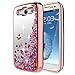 Galaxy S3 Case w/[Tempered Glass Screen Protector], NageBee Glitter Liquid Quicksand Waterfall Flowing Sparkle Shiny Bling Girls Cute Case for Galaxy S3 (S III I9300 GS3) - Electroplate Rose Gold