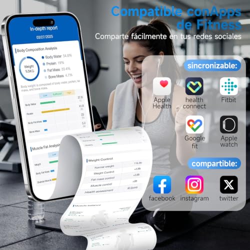 Muja Báscula Digital Corporal de 8 Electrodos, 50 Mediciones Corporales - BMI, Grasa Corporal, Masa Muscular y Más, Bascula Corporal on Una Gran Pantalla LED de 5.4 Pulgadas, 180kg/400lb