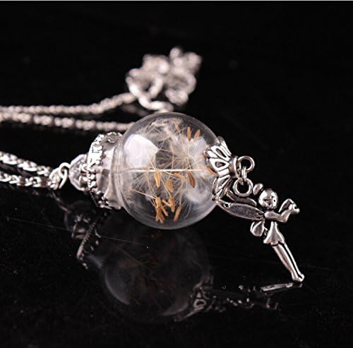 Dalino Cute Mini Wish Bottle Dandelion Glass Vial Pendant Necklace Gift Pattern(Silver)