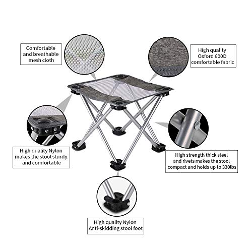 Folding Camping Stool,Portable Fishing Stool&Chair, Lightweight 1.2lbs Outdoor Slacker Chair for Backpacking, Hiking, BBQ, Picnic, Travel. 330lbs Capacity with Carry Bag